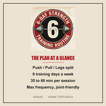 Vinnie's 6-Day Strength Routine plan at a glance